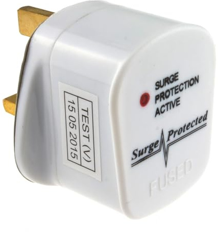 kenable Surge Protected Rewireable 3 Pin UK Mains Plug with 3A Fuse White | BS1363 Certified | LED Protection Indicator | for Audio Video TV Computer Equipment