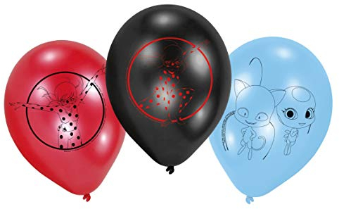 Amscan 9902881 - Latexballons Miraculous, 6 Stück, Luftballons, Blau/Rot/Schwarz