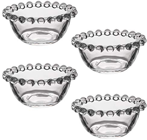 Beaded Glass Bowl Dipping Bowls Set - Bella Perle Dinner Set for 4 Vintage Style Frilled Edge Sauce Dish Dip Bowls - Durable Glass Tableware Dinner Service Serving Bowls Set Alfesco Dining Glassware