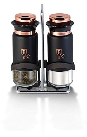 Berlinger Haus Black Rose Collection Salt and Pepper Shaker Set BH/1994 Black/Rose Gold Stainless Steel 18/8