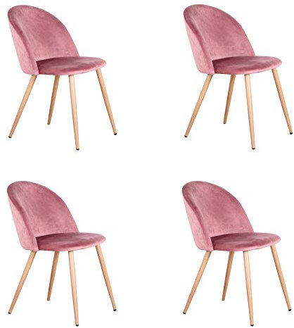 GrandCA HOME Set di 4 Sedie da Pranzo Imbottite Con Cuscino del Sedile in Morbido Velluto e Gambe Regolabili in Legno in Metallo, Rosa