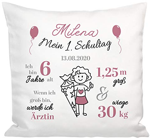 Geschenke 24 Kissen zur Einschulung (rosa): Kuschelkissen mit Name personalisiert - Geschenkidee, Einschulungsgeschenk - Dekokissen, Zierkissen, Sofakissen, Mein erster Schultag