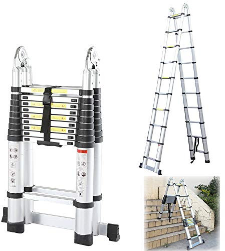 Iropro 6.2M Extendable Aluminum Ladders, Folding Telescopic Extension (3.1M+3.1M) Tall Loft Ladder, Portable A-Frame 2x10 Steps Loft Ladders, Extension Ladder EN131 DIY Multi Purpose 330lbs/150kg