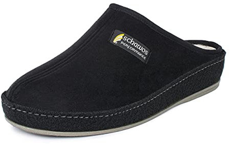 Schawos 6030 Pantoufles feutrées pour hommes, chaudement doublées de laine vierge (noir 5W doublé, 46 EU)