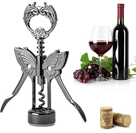 XHJL Sacacorchos abridor de Vino Premium Manual sacacorchos para Todas Las Botellas de Vino, Prosecco y Cerveza-diseño ergonómico Alado Seguro-los Mejores Regalos (Negro)