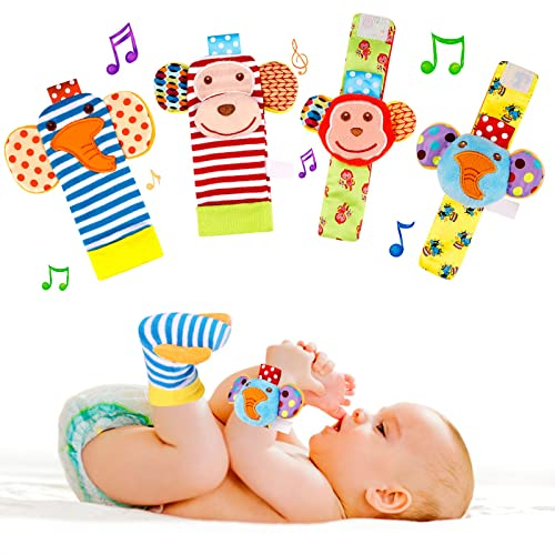 BelleStyle Rassel für Babys, Handgelenk und Socken, Rassel, Spielzeug, Handgelenk, Glockenriemen, Rasseln und Socken, Fußfinder, Entwicklungsspielzeug, Geschenk für Babys, 0-6 Monate