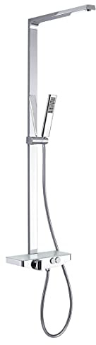 BERNSTEIN - Colonne de Douche Thermostatique Réglable Acier Inox Chrome 115x50cm Anticalcaire Fonction Pluie + Mitigeur + Tête de douche 25x17cm + Pommeau + Tablette Verre Design - NT7385