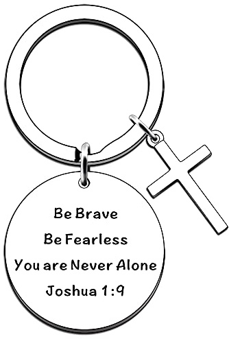 JMIMO Christian Keyring Inspirational Gifts Bible Verse Keychain Inspirational Cross Keyring Religious Gifts Be Brave Be Fearless You are Never Alone Joshua 1:9