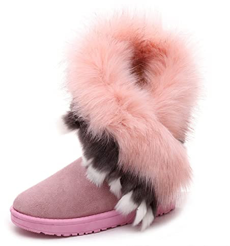 Damen Kunstpelz Quaste Outdoor Winter Schnee Regen Stiefel Lange Schnee Damen Klassische Warme Stiefel Pelzige Stiefel für Damen,D-38(EU)