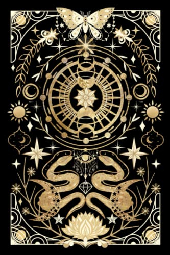 Witchy Journal: Moon Magic Journal, Black and Gold Celestial Notebook, Tarot Card Style Design, Lined Illustrated Pages, Empty Grimoire Journal, Boho gift