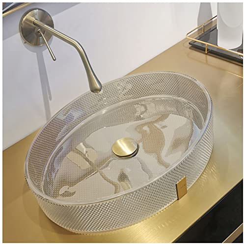 ZTGL Design Waschbecken Aufsatzwaschbecken Waschtisch aus Hochwertiger Gehärtetes Glas Oval Waschschale Waschplatz Handwaschbecken 49x38x12 cm