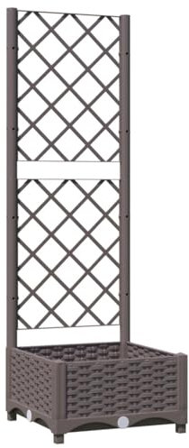 vidaXL Garden Planter with Integrated Trellis-Brown Rectangular PP Flower Box-Outdoor Raised Bed for Planting-40x40x121.5cm