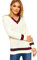 COMFYLOT & KK TRADERS MCR LTD® Ladies V Neck Cable Knitted Cricket Jumper - Womens Stretch Long Sleeve Stripe Top Sweatshirt (Cream, 12-14)