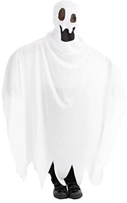 Child's Halloween Ghost Costume - X-Large - White Jagged Edge Tunic with Attached Ghost Mask - Kids Friendly Fancy Dress