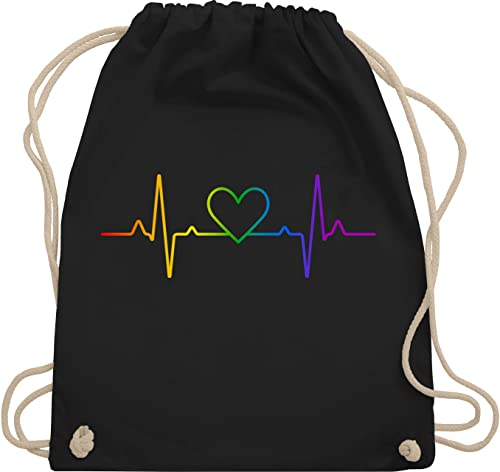 Turnbeutel Rucksack - LGBTQ Kleidung Flag - Herzschlag Regenbogen Pride - Unisize - Schwarz - lesbian gifts lgbtq+ beutel lgbt herz stoffrucksack csd lgbtq+regenbogen stoffbeutel lqbtq sportbeutel