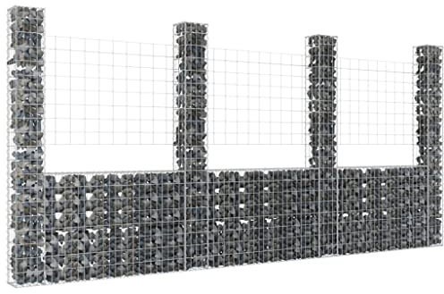 homiuse Panier De Gabion en Forme De U 3,8x0,2x2 M Jardin Exterieur Mur en Gabion JardinièRe Claustra Exterieur Decoration Jardin pour Les Zones Commerciales RéSidentielles 4 Poteaux Pratique Beau