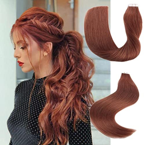 YMEYME Kupferfarbene Tape in Haarverlängerungen Natürlich Gerade Menschenhaar 35cm Unsichtbare Klebende Tape Haarverlängerungen Dunkles Kupferblond für Feines Haar (35cm, 30g, 33)
