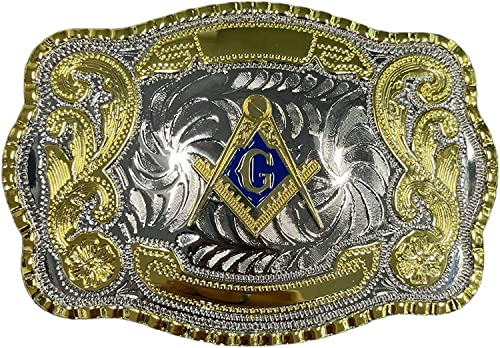 WMG Gürtelschnalle Schnallen mit Freimaurer-Symbol, groß, groß, Rodeo, goldfarben, Gold, Large