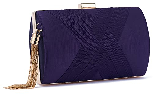 WEIMZC Borsa da sera con frange della borsa della pochette delle donne, borsa da sera della borsa della frizione di nozze della signora del partito della frizione della borsa della spalla, Viola