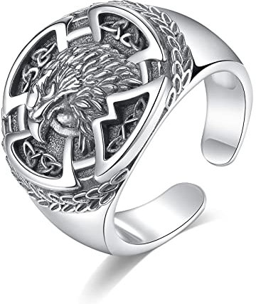EUDORA Harmony Ball Wikinger Adler Ring für Damen Herren, 925 Sterling Silber Wikinger Adler Kreuz Ring Einstellbare Amulett Witcher Ring Vintage Schmuck Geschenk für Frauen Frau Ehemann Mutter Vater