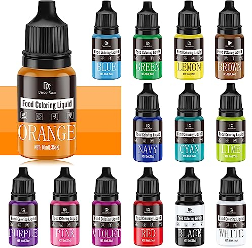 Lebensmittelfarbe - 14 Farben x 10ml Flüssige Konzentrierte Lebensmittel Farben für Kuchen Dekoration, Backen, Kekse, Macaron - Zuckerfrei Food Coloring für Getränken, Tortendeko, DIY Slime, Osterei