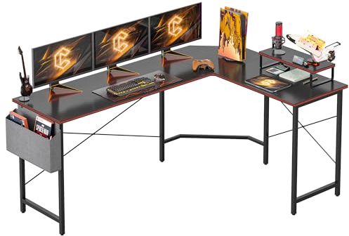 CubiCubi Bureau d’Ordinateur en Forme de L, Bureau Gaming, 170 x 120 cm avec Surface en Fibre de Carbone, d’Angle avec Support d’écran et tiroir, Grand Bureau