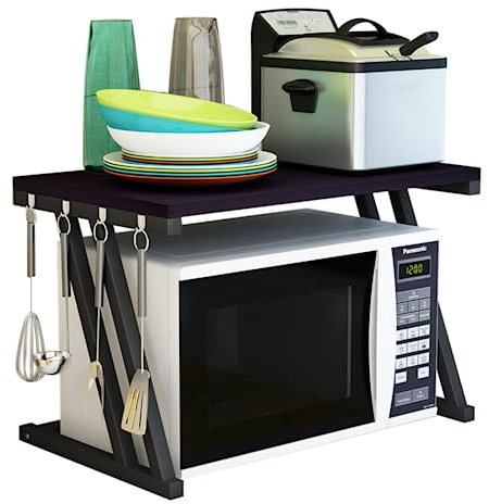 homewell Mikrowellen Regal 2-stufiges, Mikrowellenständer Z-Form Stabil und Licht, Küchenregal Organizer für Platzsparende Möbel (Schwarz, 57 x 38 x 38 cm)