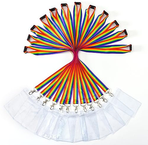 ackung mit 12 strapazierfähigen Polyester Lanyards mit Sicherheitsverschluss & wasserdichten transparenten Kartenhaltern - Verfügbar in Regenbogen-Mix & einfarbigen Farben (Vertikal, 12er-Pack)