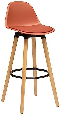 Atmosphera - Chaise de Bar Maxon en hêtre et métal H92,5cm Rose Terracotta
