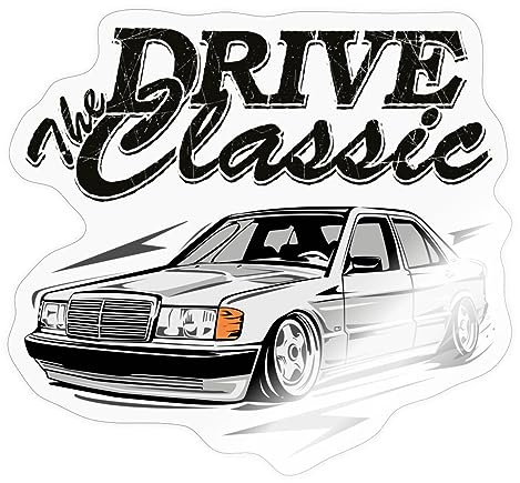 Spreadshirt Drive The Classic Geschenk Youngtimer Auto Fan Sticker Aufkleber, 10 x 10 cm, Transparent glänzend