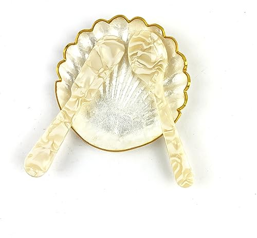 Heyiwell Niedliche Acryl-Löffel mit Marmeladen-Buttermesser, fein dekoratives Besteck, Geschirr, Servierset für Kaviar, Dessert, Basteln, Küchenwerkzeug, 11,5 cm, Gelb, 2 Stück