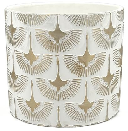 Elegante vaso per Aloe in Terracotta con Fenici Dorate | BIANCO e ORO | Diametro 17,5 cm, Altezza 16 cm | Vaso Decorativo per Piante Grasse, Fiori e Cactus | Vaso da Interno Moderno.