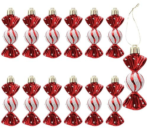 Herzwild 12pcs Weihnachtsbaumschmuck Süßigkeiten Anhänger Weihnachten Weihnachtsdeko zuckerstangen Anhänger für Weihnachtsbaumanhänger (red-B)
