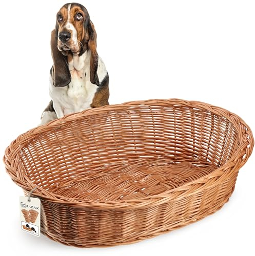 KADAX Hunde und Katzenliege aus Weide, Haustierbett in Naturfarbe, Hundebett, Katzenkorb, Liegestuhl für Tiere, Tierbett, Hundeschlafplatz. Ruhekorb (19x80x61cm)