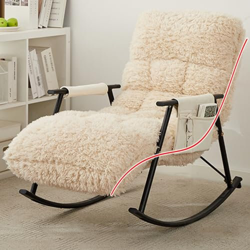 YVYKFZD Kinderzimmer Schaukelstuhl, bequemer Schaukelsessel mit hoher Rückenlehne, gepolsterter Freizeit Relaxsessel mit Verstellbarer Kopfstütze, zum Stillen von Babys, Lesen, Tragfähigkeit 200 kg (