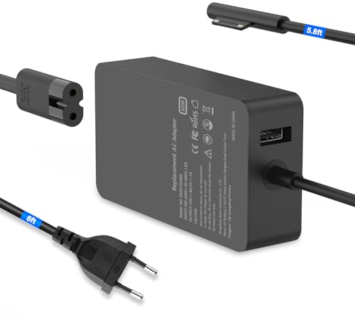 65 W Surface Pro Laptop Cavo di ricarica per Microsoft Surface Pro X 3 4 5 6 7 7+ 8 9, Surface Laptop 5 4 3 2 1, Surface Go Tablet, Surface Book 3, 2, 1 alimentatore di rete