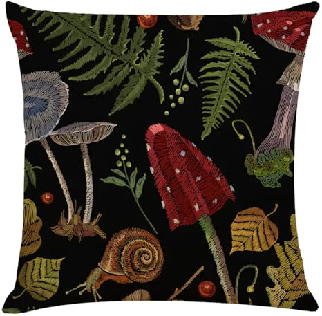 Kissenbezug 45x45 Pilzblatt Schnecke Sofakissen Baumwoll und Leinen Dekokissen Quadrat Kissenbezüge mit Reißverschluss Outdoor Kissen- für Wohnzimmer Auto Schlafzimmer