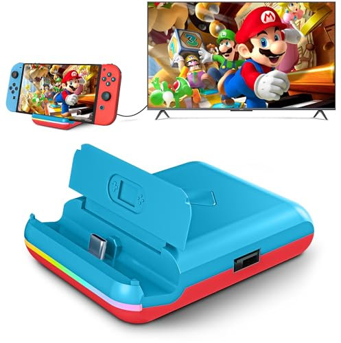 IIQ TV Docking Station for Nintendo Switch/Switch OLED Series, 4K/1080P HDMI TV Adapter, Foldable Switch Charging Dock for Nintendo with High Speed USB 3.0 Ports and Type C Port (Blue+Red)