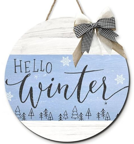 Horienteeon Hello Winter Welcome Holz-Wandschild, Schneeflocke, Holztürkunstschild, rustikales Hängeschild, Heimdekoration für Veranda, Garten, Bauernhaus, Weihnachten, Neujahrsgeschenk, 30 cm