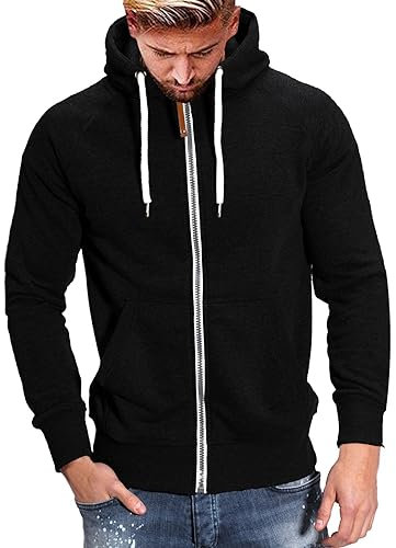 Hoodie Herren Kapuzenjacke Sweatjacke Hoodie Jacke mit Reißverschluss Einfarbig Sportjacke Kapuze Sweatshirt Kordelzug Herbst Winter Kapuzenpullover Männer Übergangsjacke