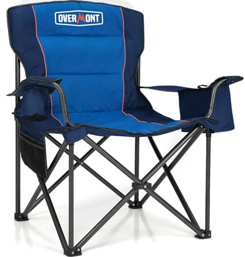 OVERMONT Sedia da Campeggio Pieghevole - Oversized Portatile di Schienale Completo Sedie da Pesca con Borsa Termica Portabicchieri - per Giardino Spiaggia Picnic - Caricabile Fino a 204kg