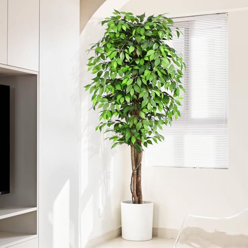 Keeplush Ficus Artificiale Pianta 210cm alta, Piante Finte da Interno Grandi con Tronchi Natural Ha 1760 Foglie, Albero Artificiale Interni Per Soggiorno Ufficio Giardino Dec