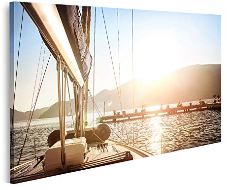 islandburner Prime Bild auf Leinwand Segelboot Yacht Wasser Steg Sonnenaufgang Bilder Wandbilder Poster