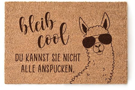 Kokos Fußmatte Lama 90x60 - rutschfeste Fußmatte Innen - Schmutzfangmatte/Türvorleger als Schuhmatte - Fußabstreifer Geschenk zum Einzug (Lama Bleib Cool)