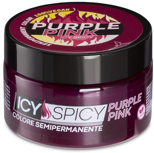 Icy Spicy, Maschera Colorante Semipermanente senza Ammoniaca con Estratto di Fiori di Loto e Baobab, Durata da 6 a 8 Lavaggi, Tinta per Capelli Temporanea, Colore Purple Pink, 100 gr