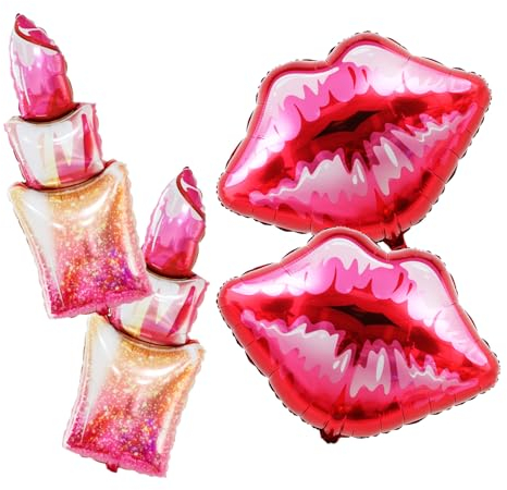 4Pcs Lippen Lippenstift Ballons, 49 Zoll roter Lippenstift und 30 Zoll Lippe Ballons für Galentines Day Make up Spa Pink Girl Party Spa Party