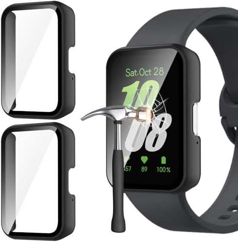 Jvchengxi Funda para Samsung Galaxy Fit 3 Protector de Pantalla, 2-Piezas Duro PC Carcasa Protectora Antiarañazos Vidrio Templado Protección Completa Estuche Case Galaxy Fit 3 (Negro+Negro)