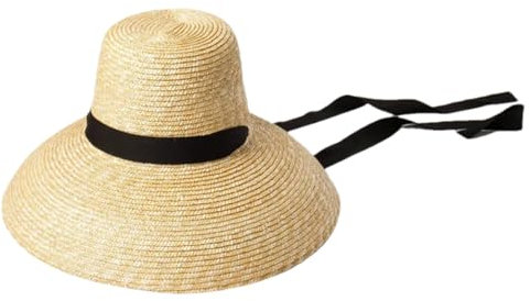 Generic Sombrero Fedora de ala ancha para hombre y mujer, color sólido, con cinta de paja, sombrero de playa, Natural con negro, Talla única