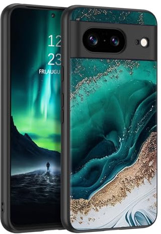 DUEDUE für Google Pixel 8 Hülle, Google 8 Pixel Handyhülle Silikon Slim Gold/Grün Marmor Design Hybrid Hard PC Soft TPU Glow in The Dark für Google Pixel 8 6.2 Grün