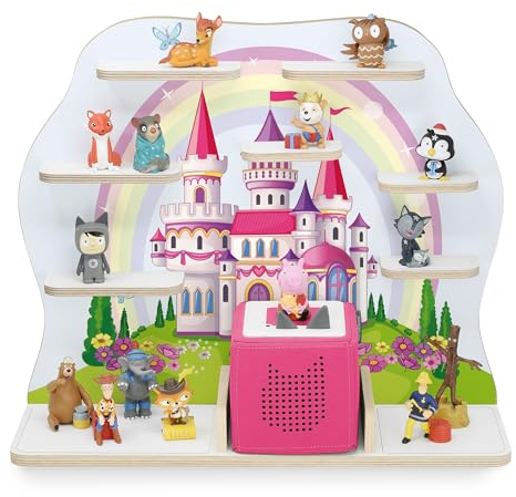 stadtecken Holzregal für Musikbox I Geeignet für die Toniebox und ca. 50 Tonies I Perfekte Tonie Aufbewahrung im Kinderzimmer I Zum Aufstellen oder Aufhängen I Märchenschloss, groß